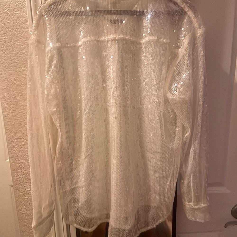 Dee Elly Chic White Sequin Button Down Shirt - image 4